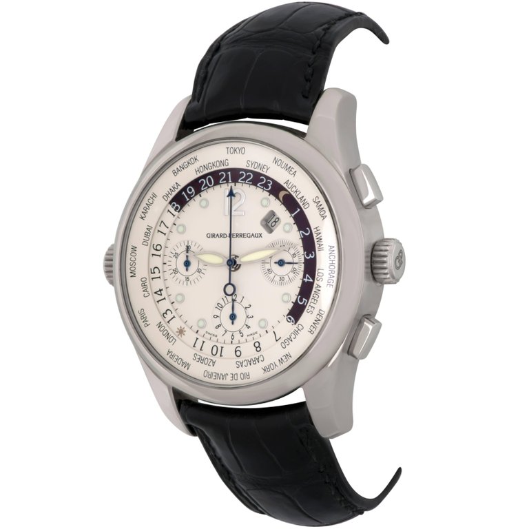 World Time Chronograph in Titanium On Black Alligator Leather Strap with Silver Dial