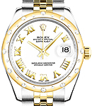 Datejust 31mm in Steel with Yellow Gold Gem-Set Bezel on Jubilee Bracelet with White Roman Dial