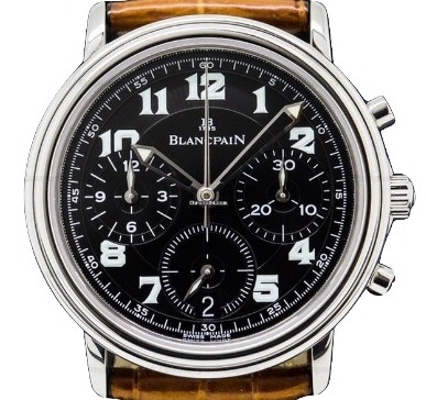 Leman Flyback Chronograph in Steel on Brown Alligator Leather Strap with Black Dial