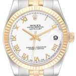Datejust 31mm in Steel with Yellow Gold Fluted Bezel on Jubilee Bracelet with White Roman Dial