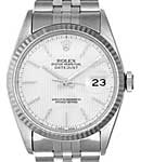 Datejust 36mm with White Gold Fluted Bezel on Jubilee Bracelet with Silver Tapestry Stick Dial