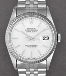 Datejust 36mm with White Gold Fluted Bezel on Jubilee Bracelet with Silver Tapestry Stick Dial