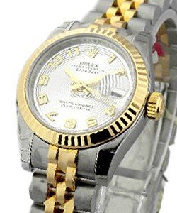 Datejust 26mm in Steel with Yellow Gold Domed Bezel on Oyster Bracelet with Silver Concentric Arabic Dial