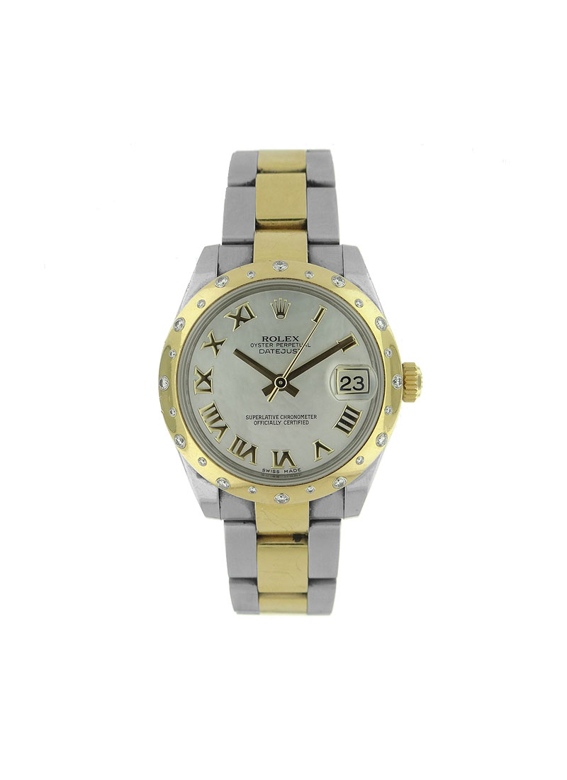 Pre-Owned Rolex DateJust 31mm MId SIze in Steel with Yellow Gold Gem-Set Domed Bezel 