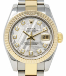 Date-just 2-Tone in Steel and Yellow Gold Fluted Bezel on Oyster Bracelet and Oyster Folding Claps with Meteorite Diamond Dial