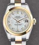 Ladies Datejust 26mm in Steel with Yellow Gold Domed Bezel  on Oyster Bracelet with White Meteorite Diamond Dial