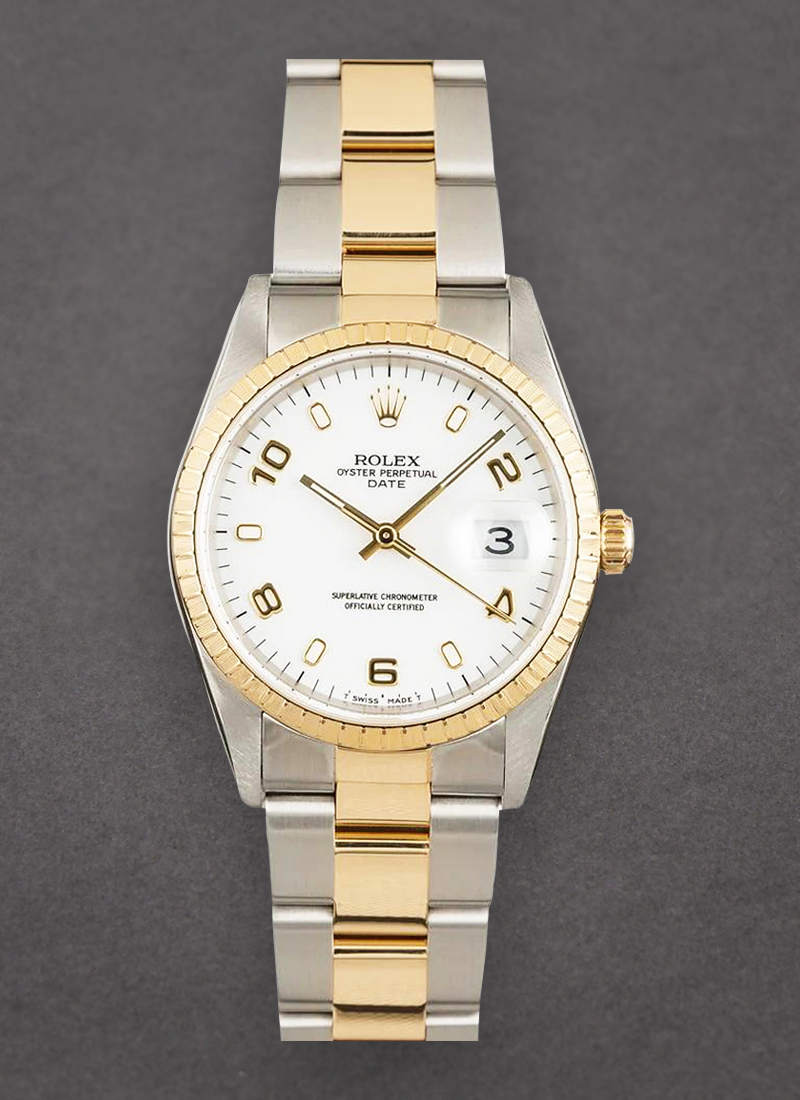 Pre-Owned Rolex Date 34mm in Steel with Yellow Gold Engine Turn Bezel