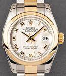 Datejust 26mm lady's in Steel with Yellow Gold Smooth Bezel on Oyster Bracelet with Ivory Pyramid Roman Dial