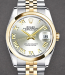 Datejust 36mm in Steel with Yellow Gold Domed Bezel on Jubilee Bracelet with Silver Roman Dial