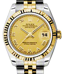 Datejust 31mm in Steel with Yellow Gold Fluted Bezel on Jubilee Bracelet with Champagne Roman Dial