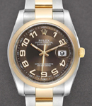 Datejust 36mm in Steel with Yellow Gold Smooth Bezel on Oyster Bracelet with Brown Arabic Dial