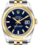 Datejust 26mm in Steel with Yellow Gold Smooth Bezel on Jubilee Bracelet with Blue Stick