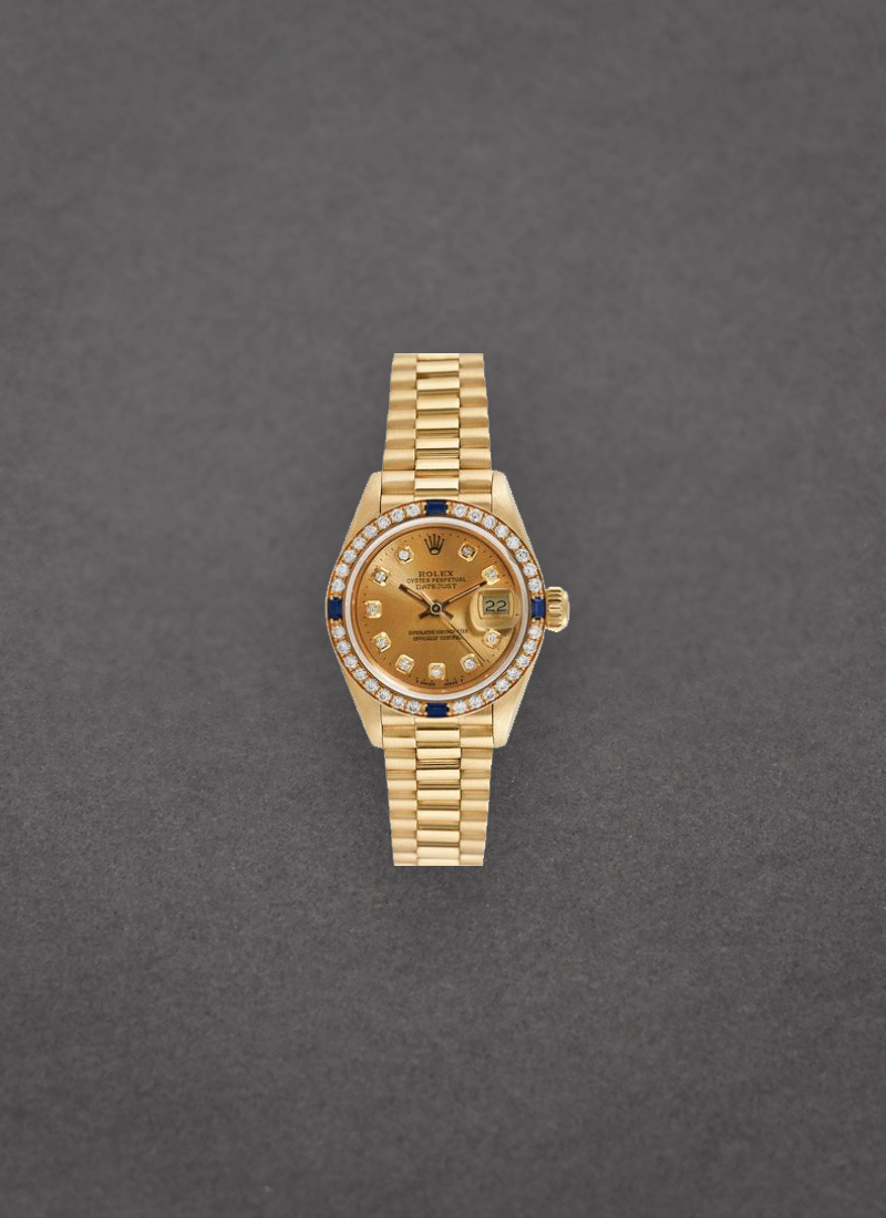 Pre-Owned Rolex Ladies President in Yellow Gold with Ruby Diamond Bezel