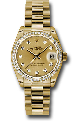 Pre-Owned Rolex Midsize 31mm President in Yellow Gold with Diamond Bezel