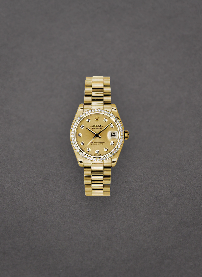 Pre-Owned Rolex Midsize 31mm President in Yellow Gold with Diamond Bezel