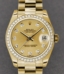 Midsize 31mm President in Yellow Gold with Diamond Bezel on President Bracelet with Champagne Diamond Dial