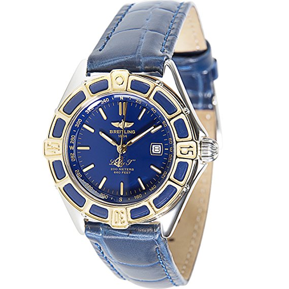 Lady J in Steel with Yellow Gold Bezel on Blue Leather Strap with Blue Dial