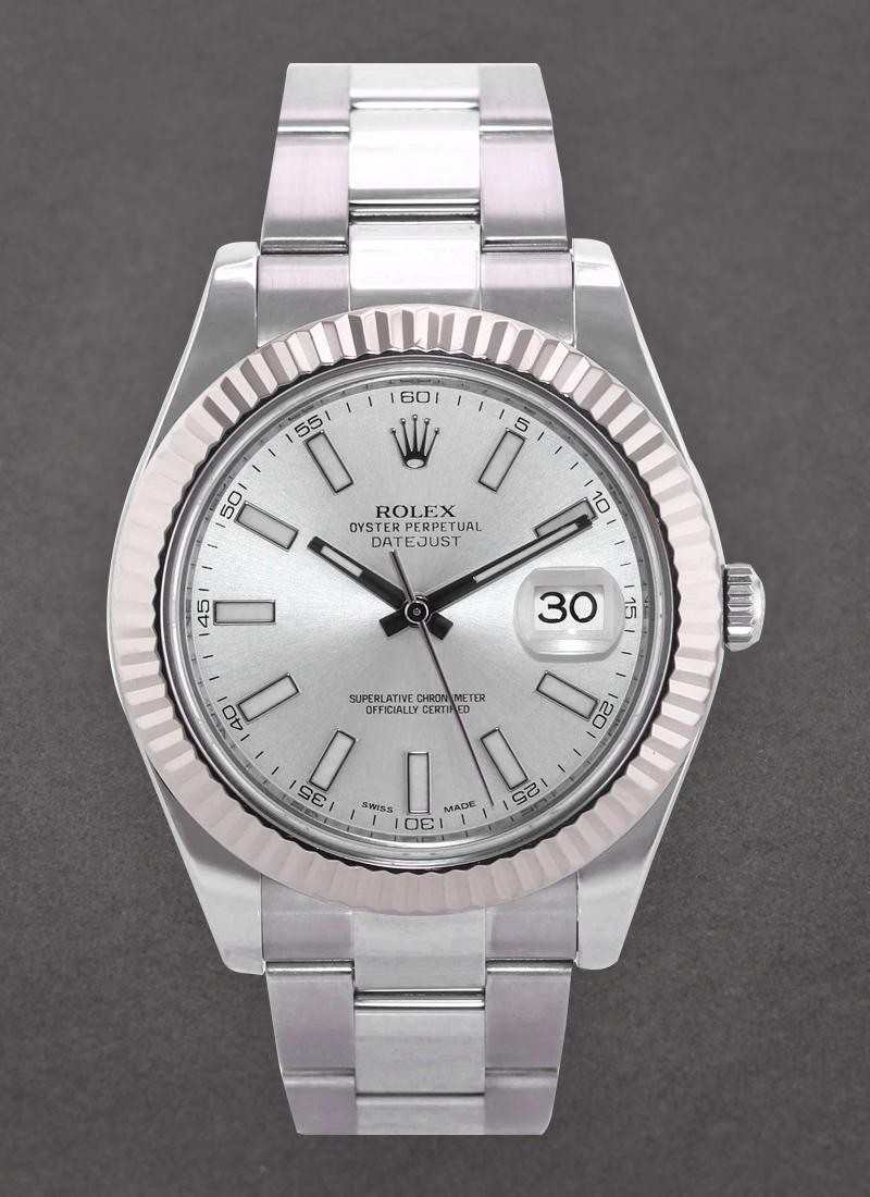 Pre-Owned Rolex Datejust II 41mm in Steel with White Gold Fluted Bezel