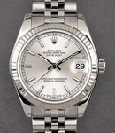 Datejust Lady 31mm in Steel with White Gold Fluted Bezel on Bracelet with Silver Stick Dial