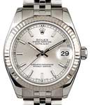 Datejust Lady 31mm in Steel with White Gold Fluted Bezel on Bracelet with Silver Stick Dial