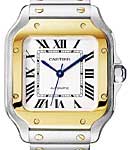 Santos de Cartier 35.1mm in Steel and Yellow Gold on 2-Tone Bracelet with Silver Roman Dial
