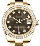 Mid Size Datejust 31mm in Yellow Gold with Diamond Bezel on Oyster Bracelet with Black MOP Diamond Dial