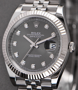 Datejust II 41mm with White Gold Fluted Bezel on Jubilee Bracelet with Rhodium Diamond Dial