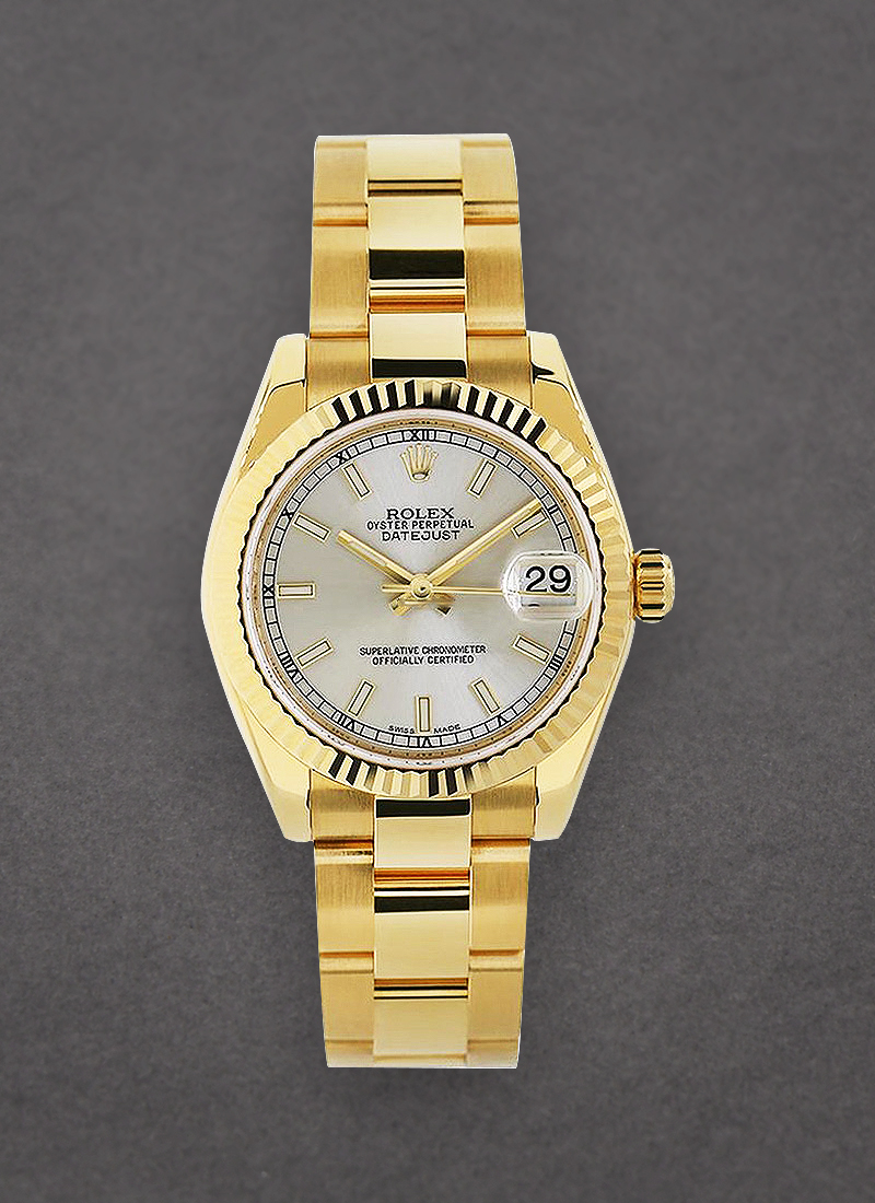 Rolex Unworn Mid Size Datejust 31mm in Yellow Gold with Fluted Bezel