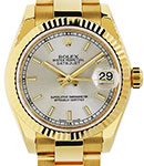 Mid Size Datejust 31mm in Yellow Gold with Fluted Bezel on Oyster Bracelet with Silver Stick Dial