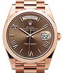 President Day Date 40mm in Rose Gold with Fluted Bezel on President Bracelet with Chocolate Roman Dial