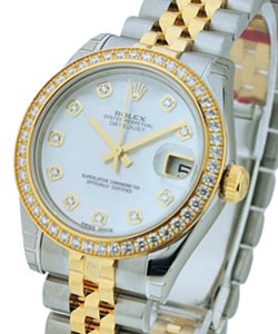 Mid Size Datejust 31mm in Steel with Yellow Gold Diamond Bezel on Jubilee Bracelet with White MOP Diamond Dial