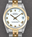 Mid Size 31mm Datejust in Yellow Gold with Fluted Bezel on Jubilee Bracelet with White Roman Dial