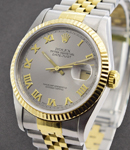 2-Tone Datejust 36mm with Yellow Gold Fluted Bezel on Jubilee Bracelet with Rhodium Roman Dial