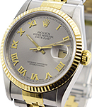 2-Tone Datejust 36mm with Yellow Gold Fluted Bezel on Jubilee Bracelet with Rhodium Roman Dial