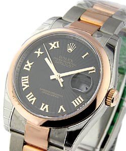 Datejust 36mm 2-Tone with Smooth Bezel on Oyster Bracelet with Black Sunbeam Dial with Roman Numerals