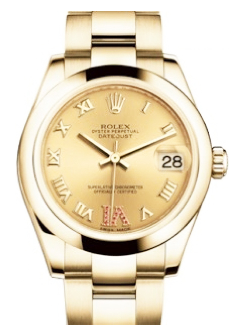Rolex Unworn Mid Size Datejust 31mm in Yellow Gold with Domed Bezel