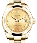 Mid Size Datejust 31mm in Yellow Gold with Domed Bezel on Oyster Bracelet with Champagne Roman Dial