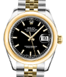 Datejust 31mm in Steel with Yellow Gold Domed Bezel on Jubilee Bracelet with Black Index Dial