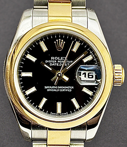2-Tone Datejust 26mm on Oyster Bracelet with Black Stick Dial