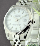 Datejust Lady 31mm in Steel with White Gold Fluted Bezel on Steel Jubilee Bracelet with White Stick Dial