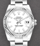 Lady's Datejust in Steel with White Gold Fluted Bezel on Steel Oyster Bracelet with White Stick Dial