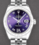 DateJust 31mm in Steel with White Gold Diamond Bezel on Steel Jubilee Bracelet with Purple Roman Dial with Diamond VI