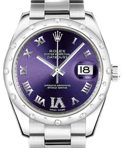 DateJust 31mm in Steel with Scattered Diamond Bezel on Steel Oyster Bracelet with Purple Roman Dial with Diamond VI