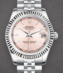 Midsize DateJust in Steel with Fluted Bezel on Steel Jubilee Bracelet with Pink Stick Dial