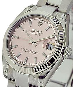 Mid Size Datejust 31mm in Steel with Fluted Bezel on Oyster Bracelet with Pink Stick Dial