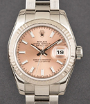 Lady's Datejust in Steel with White Gold Fluted Bezel on Steel Oyster Bracelet with Pink Stick Dial