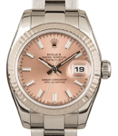 Lady's Datejust in Steel with White Gold Fluted Bezel on Steel Oyster Bracelet with Pink Stick Dial