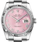 Datejust 36mm in Steel with White Gold Fluted Bezel on Oyster Bracelet with Pink Dial with Roman Numerals