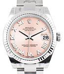 Datejust 31mm in Steel with White Gold Fluted Bezel on Oyster Bracelet with Pink Roman Dial
