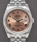 Datejust 36mm with White Gold Fluted Bezel on Jubilee Bracelet with Pink Roman Dial